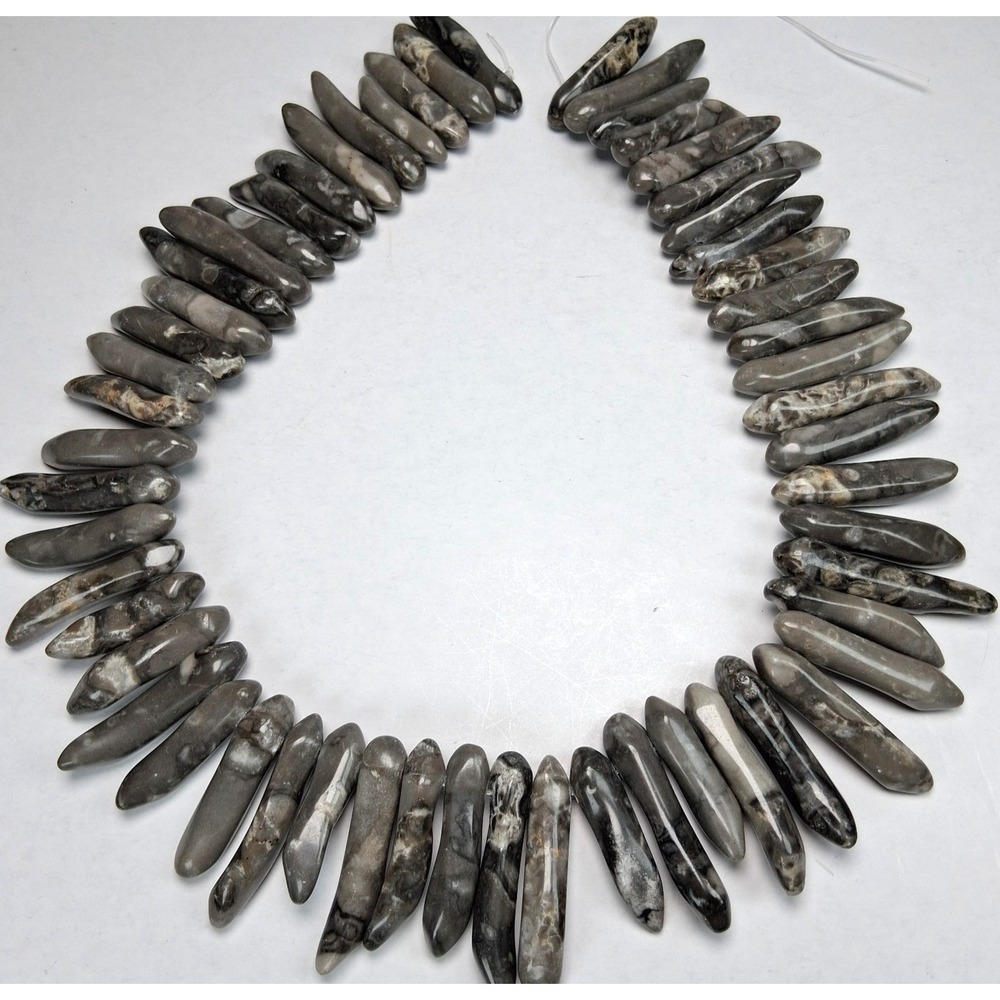 Natural Gray Fossil Agate Stone Spike Beads 16" Strand Statement Top-Drilled